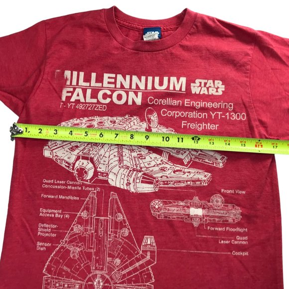 STAR WARS Millenium Falcon T Shirt Short Sleeve Crew Neck. Red Size Men's Small - Picture 5 of 9